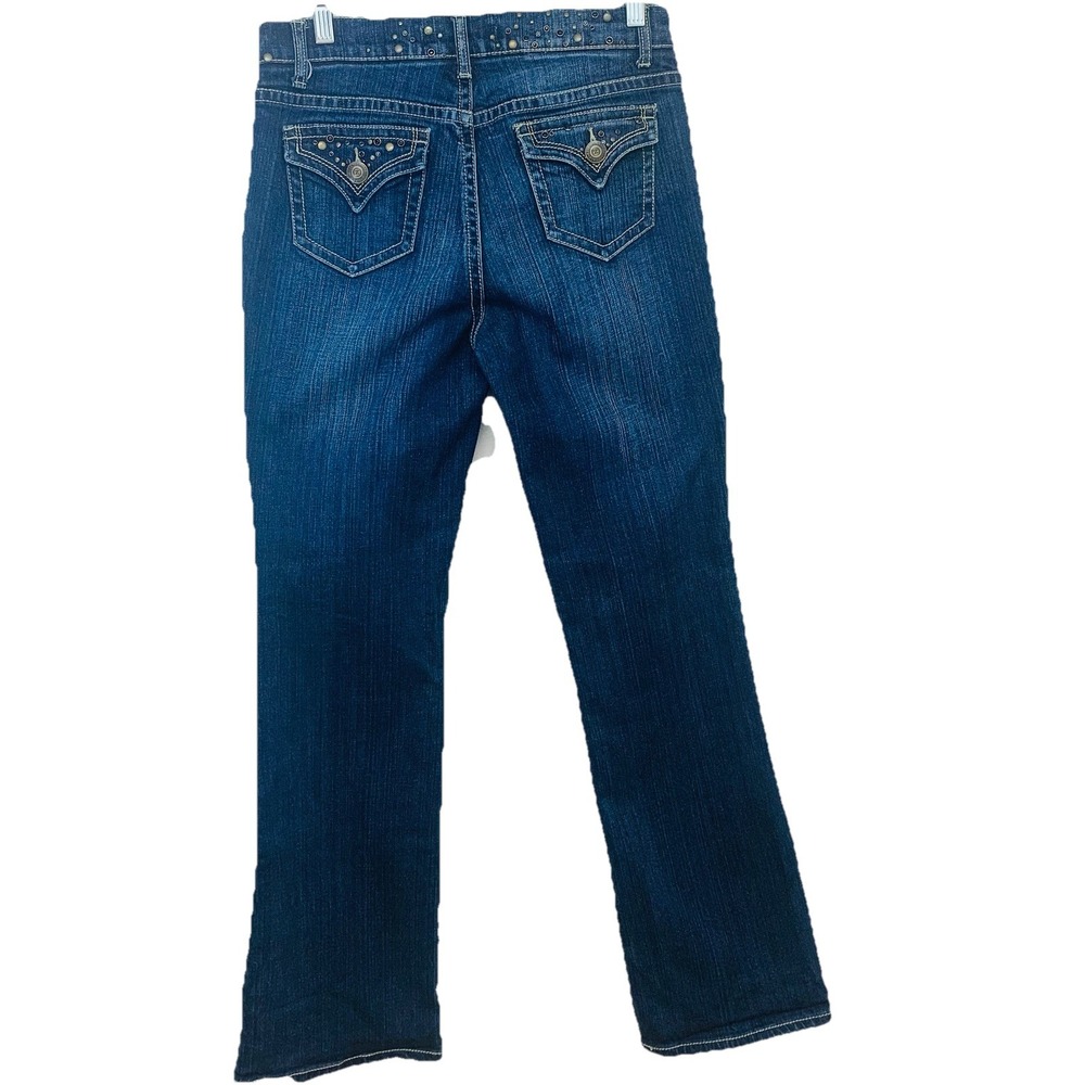Zana Di Y2K Vintage Jeans Woman 8 Beaded Flap Pockets Blue Boot Cut Western Boho